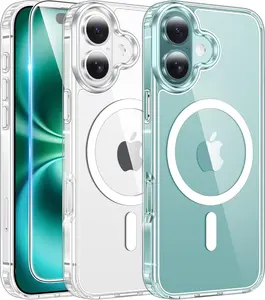 CASE for iPhone 16 Case Clear: Magnetic Phone Cases with Screen Protector Drop Proof Compatible with Magsafe Slim Anti Yellowing Rugged Shockproof Protective Transparent Cell Cover (A-Clear)