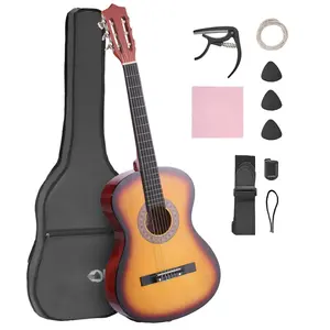 38 Inch Classical Guitar Beginner Starter Kit With Nylon Strings Sunburst Finish, Includes Carrying Case, Tuner, Extra Strings, Picks, Strap, Learn To Play Guide, Practice Book and Online Tutorial Access for New Musicians
