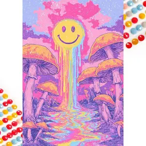 5D DIY Full Drill Round Diamond Painting - Diamond Painting Kit Smiling Mushroom. Mosaic Canvas DIY Wall Art, Home Wall Decor.