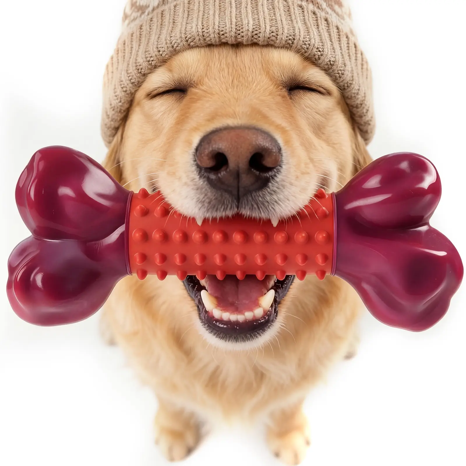 Apasiri Tough Dog Toys for Aggressive Chewers Beef Flavor: 8" Dog Chew Bone for Large Breed, Nylon & Rubber Chew Toy for Medium Large Dogs
