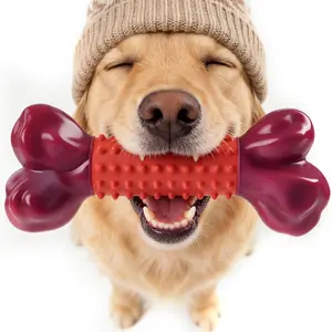 Apasiri Tough Dog Toys for Aggressive Chewers Beef Flavor: 8" Dog Chew Bone for Large Breed, Nylon & Rubber Chew Toy for Medium Large Dogs