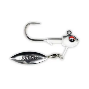 USA BASS TACKLE - Mark-27 Underspin Swimbait Jig Head Tournament-Grade Willow Blade Nickel Custom Blades Paint Owner Hooks for Giant Largemouth Smallmouth Spotted Bass