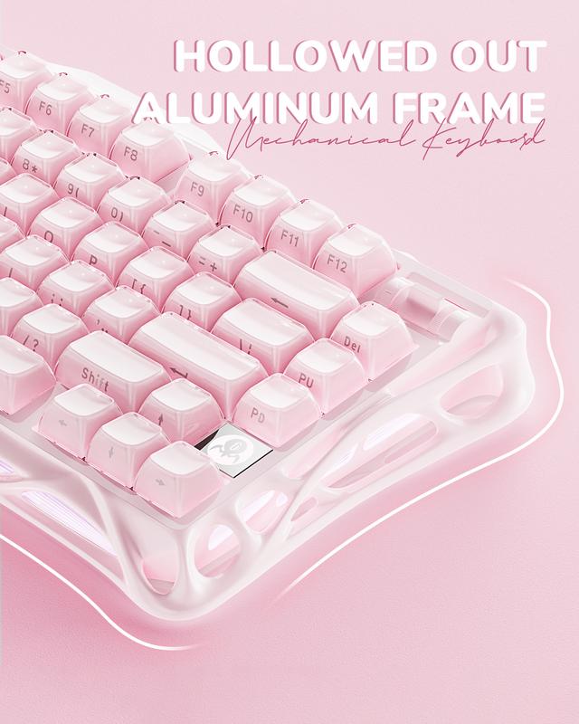 GravaStar Mercury K1 - Sakura Pink 75% Pink Wireless Creamy Keyboard, Aluminum Alloy Exoskeleton Design Mechanical Gaming Keyboard, Creamy Keyboard, Gasket Hot-Swap Socket, Linear Switches, RGB Backlit