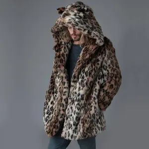 2025 Winter Men’s Plus Size Leopard Print Faux Fur Jacket – Long Hooded Warm Casual Coat, Leisure Streetwear Outerwear #USMenFashion #LeopardFurJacket #FauxFurCoat