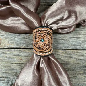 Floral and Teal Dot Leather Wild Rag Slide #LS291