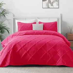 King Size Quilt with Striped Pattern, 3 Lightweight Hot Pink Quilts, Bedspreads Coverlets for Seasons