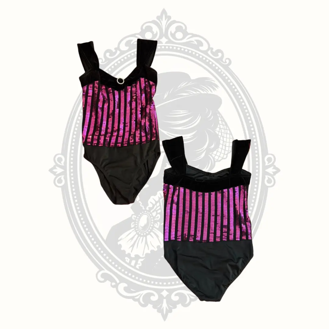 Costume Gallery Black & Hot Pink Sequin Dance Leotard – Adult Small