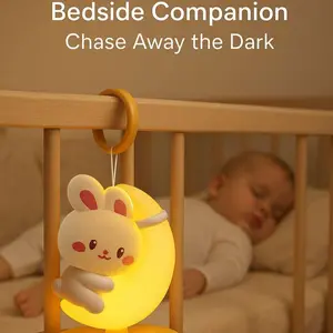 Baby Glowing Musical Light Up Rabbit and Bird Night Light, Crib Clip Hanging Bed Bell Stroller Hang Toy, Rotating Rattle Toy for Newborns, Includes 2 X 1.5v Aaa Batteries