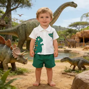Toddler Baby  Clothes Shorts  Dinosaur Print Shirt Short Sleeve Button Down Top Solid Shorts Summer Outfit 2-piece boys set easter