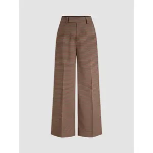 Women's Mid-Rise Houndstooth Wide-Leg Trousers with Pockets, 2 Colors, Size 2-10