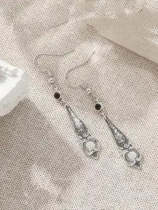 Handmade Silvery Color Drop Earrings, Bohemian Ethnic Tribal Dangle Hook Earrings Hammered Silvery Plated Carving Flowers, Ancient Engraving Stamped Earrings