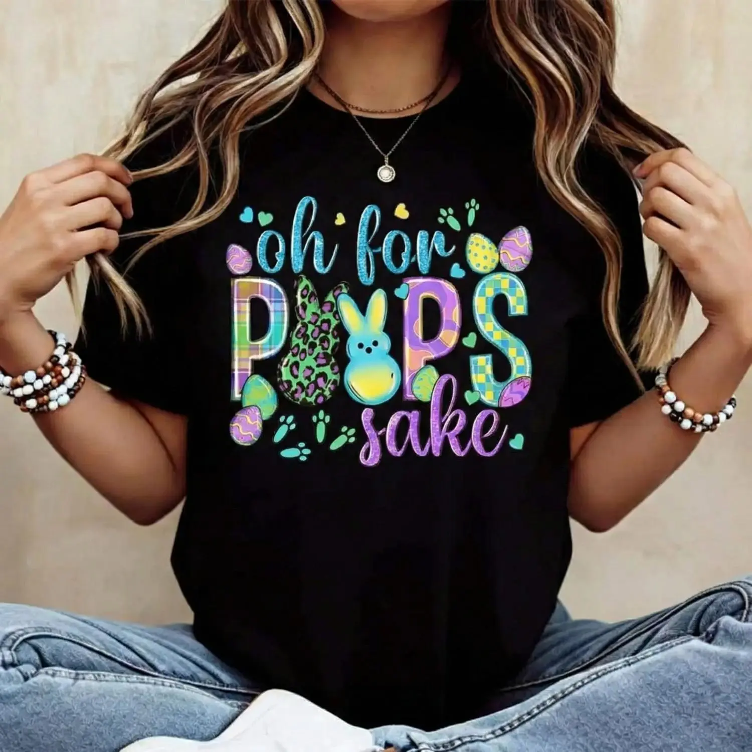 Easter Bunny Cotton T Shirt for Women Casual Round Neck Short Sleeve Summer Top Fun Holiday Wear Easter Party Graphic Tee Durable and Washable Made in USA