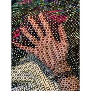Black Rhinestones Diamond Fishnet Mesh