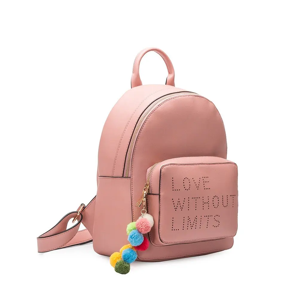 Kate Spade Darcy Medium High-Capacity Casual Backpack, Inspired Slogan Print, Colorful Pom Poms, Functional Double Pockets
