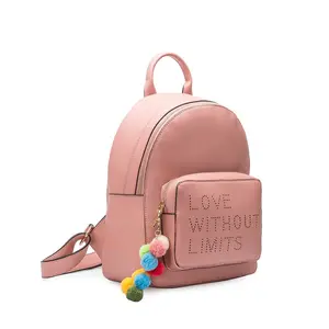 Kate Spade Darcy Medium Backpack in Inspired Quote Print with Colorful Pom Poms and Functional Double Pockets