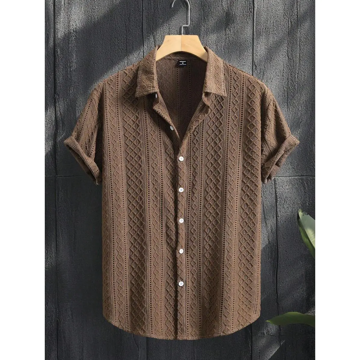 mens brown short sleeve dress shirt Stretch Knit Short Sleeve Shirt