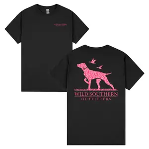 Wild Southern Outfitters Pink Camo Hunting Dog T-Shirt, Cotton Daily Casual Graphic Tee for Men and Women