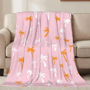 Coconut Palm Trees Pink Throw Blankets All Season Ultra Soft Warm Summer Tropical Theme Flannel Blanket for Home Bed Sofa Couch Chair Outdoor Travel Camping