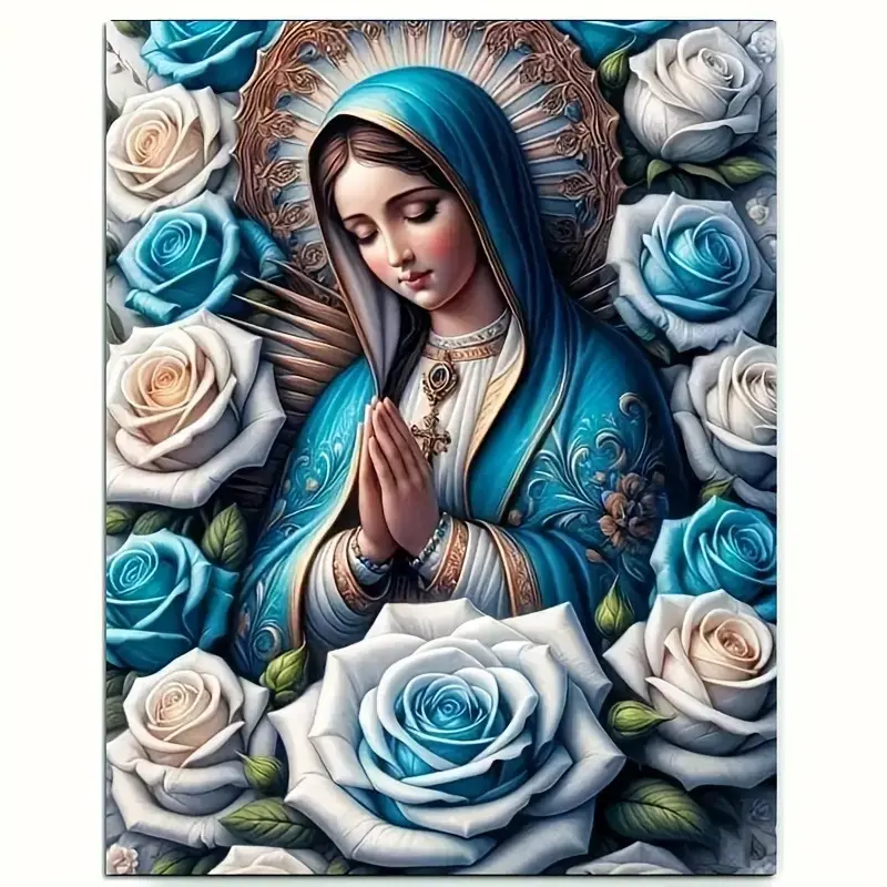 1PC, [Virgin Mary], 5D Diamond Painting kit, Religion Portrait, Frameless, Diy craft supplies, Includes Tool Kit, Synthetic Round Diamond Painting, Diamond Art Embroidery Kit, Home Decoration, Leisure and Stress Relief Gift, summerwins