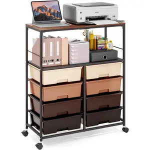 Rolling cart with 8 drawers,Storage drawer cart with wooden tabletop,Lockable wheels organizer for homeschool, arts & crafts, classroom, office & creative spaces (Brown)