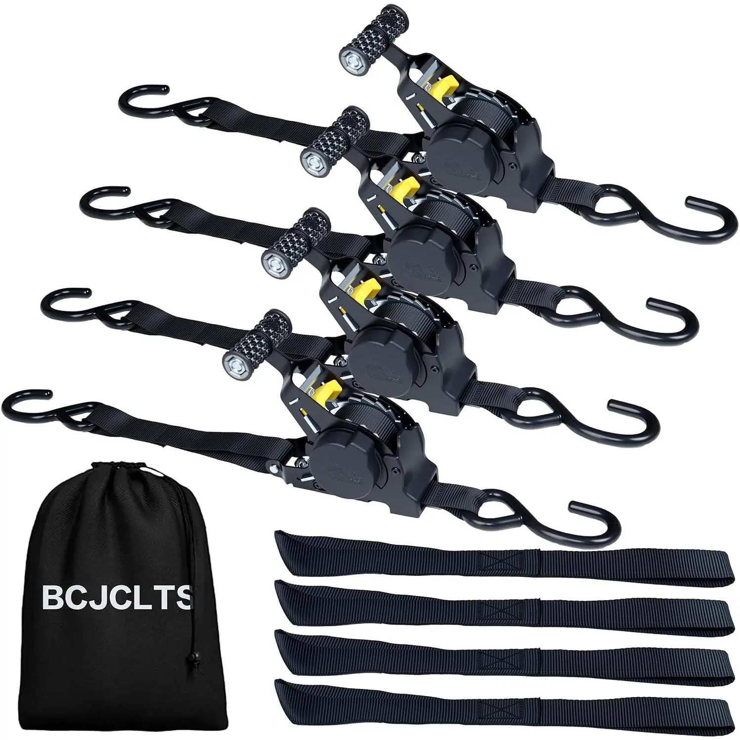 4-Pack Heavy Duty Self-Retracting Ratchet Straps, 1"x10' Tie Down Straps with Soft Loops for Securing Motorcycle, Furniture, Kayak, Ladder, Canoe, Boxes (Automotive & Motorcycle Accessory)