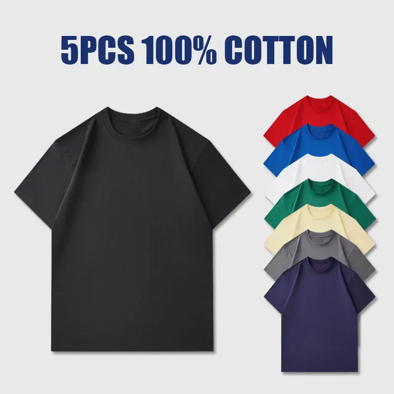 5-Pack 100% cotton Men's Slim Fit Crew Neck Casual T-Shirts - Super Soft, Tagless, Essential Tees for Everyday Wear Breathable Streetwear