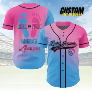 Personalized Baby Reveal Baseball Jersey Gender Reveal Team Boy or Girl Jersey Custom Blue or Pink Party Outfit Unisex Baseball Shirt Gift