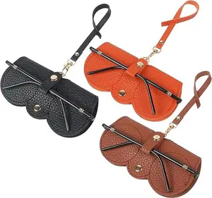 Sleek Litchi-Patterned PU Leather Reading Glasses Holder – Portable, Protective & Ideal for Travel with Hanging Design