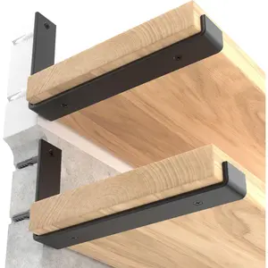 12 inch Heavy Duty Industrial Shelf Brackets, 1/5 inch Thick 6-Pack Black Coated Wall Shelf Bracket for DIY Floating Shelf Support, Size 11.25” x 6” x 1.5”