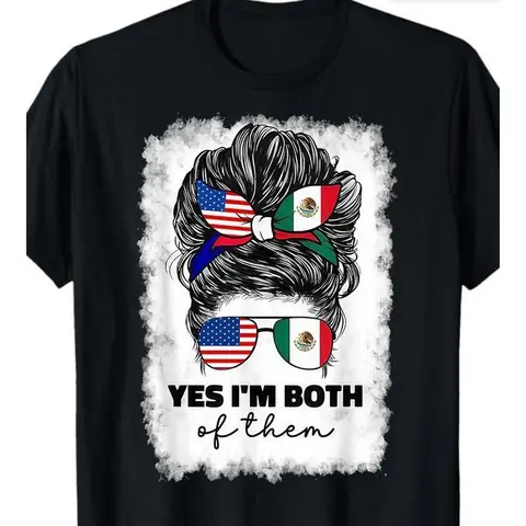 100%cotton Half Mexican And American Mexico America Usa Flag Girl Woman T-Shirt