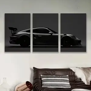 3-Piece Canvas Wall Art – Modern 2D Flat Design with Classic Black Car Prints, Minimalist Posters for Living Room, Bedroom, Kitchen & Hallway Decor