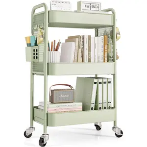 3 Tier Rolling Cart Storage Organizer, Metal Rolling Utility Cart with Wheels, Hooks & Bins, Sturdy Pegboard Storage for Esthetician Craft Art, Fits Bathroom, Kitchen, Office, Nursery Diaper Storage