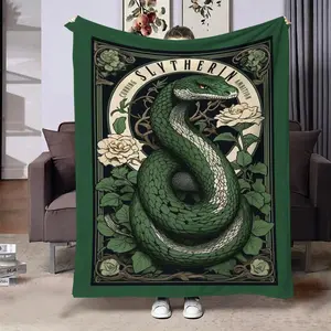Slytherin Themed Digital Printed Flannel Blanket, 1 Count Soft Throw Blanket, Air Conditioning Blanket, Gift Blanket for Home Office Travel