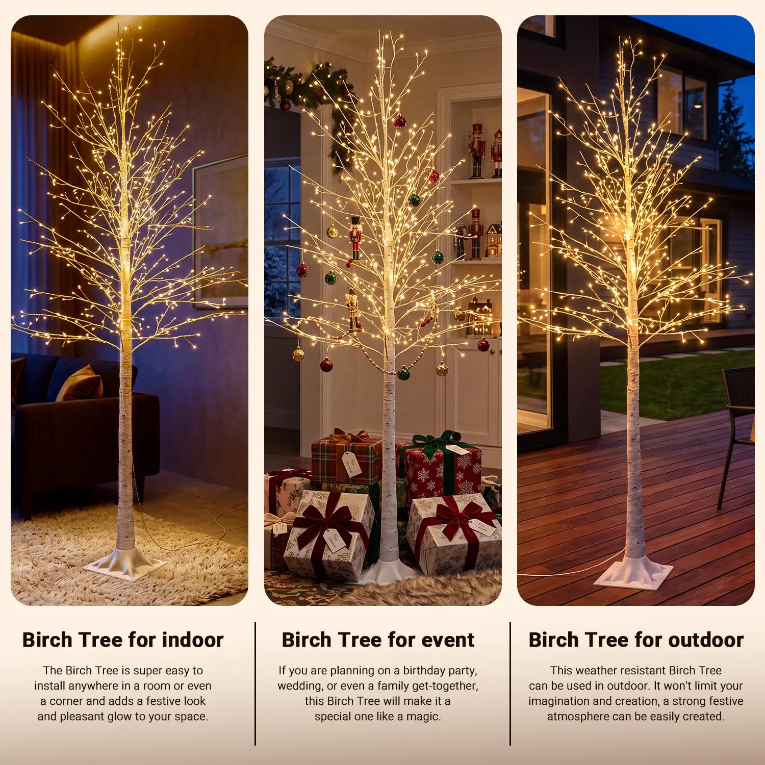 Artificial Enchanting Birch Tree with 1440 LED Lights, Twinkle Light White Christmas Tree with Timer IP44 Waterproof for Indoor Outdoor Festival Wedding Party (Birch Tree 696LED)