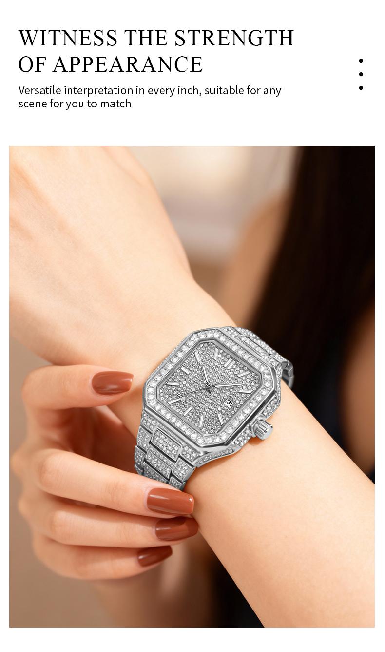 【TikTokShopStockUp】Luxury Ladies' Watch Valentine’s Day Gift  Square Dial Diamond-Encrusted Quartz Watch - Fashionable, Sparkling & Versatile, Timeless Classic Design, Comes with Watch Adjustment Tool & Gift Box | Perfect Christmas Gift