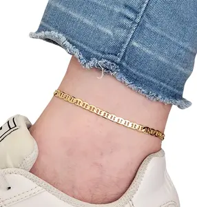 BA Unique Fashion Gold Electroplated 3.8mm 10" Mariner Chain Ankle Bracelet - 14K Gold Electroplated, Durable Design, Casual Accessory