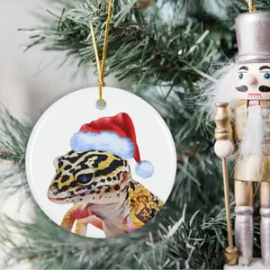 Leopard Gecko Christmas Ornament, Reptile Decoration, Lizard Mom Gifts Glossy Ceramic