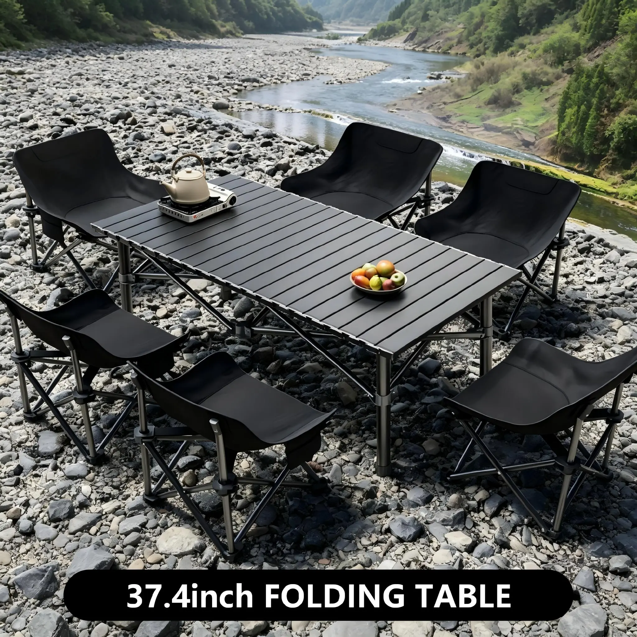 Multifunctional Foldable Camping Table, Portable Aluminum Roll-Up Outdoor Table for Multi-Person Use, Heavy Duty Fold Desk for Camping, Picnic, BBQ, Beach, Patio, Backyard & Indoor Outdoor Activities