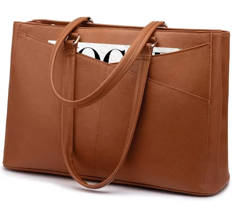 Laptop Tote Bag for Women 15.6 Inch Waterproof Leather Computer Bags Women Business Office Work Bag Briefcase Brown