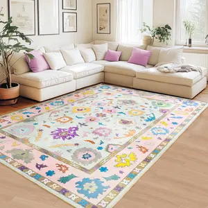 QDUIDU High-quality Oshak Style Pink Pattern Indoor Outdoor Large Area Rug, 8x10ft, Non Slip Washable, Soft Durable Carpet, For Living Room Bedroom Kitchen, Backyard Patio Porch, High Traffic, Pet-Friendly, Non-Shedding, Easy Clean, Vintage Inspried