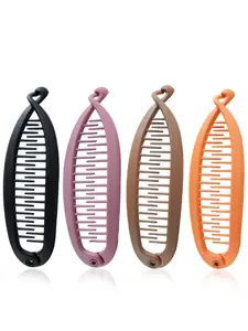 4pcs Plastic Banana Hair Clips with Teeth, Cute High Ponytail Comfortable No-Scratch, Suitable for Long Thick Hair Women Daily Use