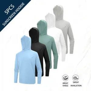 5-piece Men's Sports Hooded Long-sleeve UPF50+ Quick-drying Running Suit with Sun Protection & Rash Guards for Fishing Enthusiasts