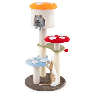 COSTWAY - Cute Mushroom Cat Tree with Sisal Scratching Posts Top Condo and Padded Platforms-Multicolor