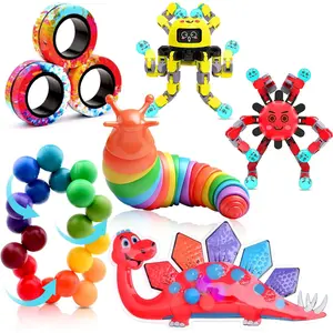 6 Pack Fidget Toys for Adults & Kids,Autism Sensory Anxiety Stress for Teens Boy,Fidget Spinner Slug Magnetic Rings Squishy Adhd Calm Down Toy,Christmas Stocking Stuffer Gift Classroom Prizes