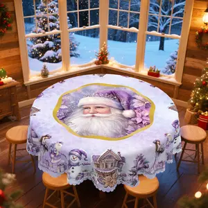 PLUMLIK Christmas Tablecloth with Santa Claus, Snowman, Purple Christmas Flower, Christmas Decor 2025, Christmas Party Decoration for Home Indoor Outdoor, Vintage Purple Round Rectangular Table Cloth, Holiday Kitchen Festive Decor, Christmas Gifts
