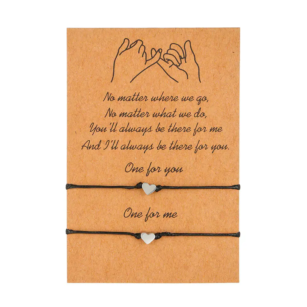Heart Shaped Wax Thread Braided Blessing Card Bracelet