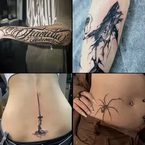 6 herbal tattoo stickers, including flower fonts, shark elements and other styles, last for 7-15 days, waterproof and friction-resistant, the effect is real, suitable for people who are afraid of pain and do not want to get tattoos