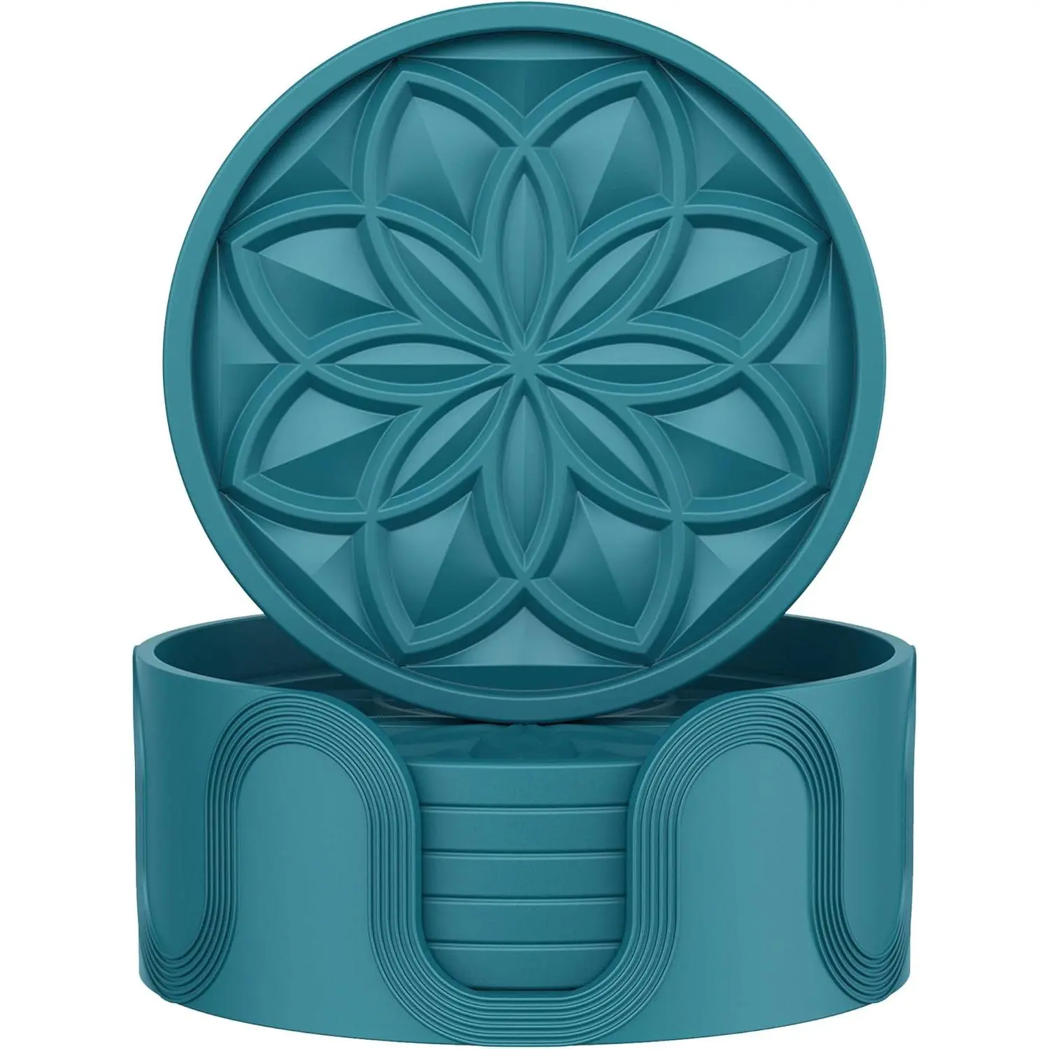 6-Pack Waterproof Synthetic Tropical Circular Tableware Coasters with Holder - Blue, Fruit-Themed, Pub/Party Coffee Table/Bar Tabletop Protection - Ideal for Father's Day