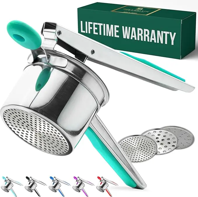 Bellemain Heavy-Duty Stainless Steel Potato Ricer & Masher | 15 oz | Perfect for Mashed Potatoes | Kitchen Tool with 3 Interchangeable Discs (Green)