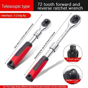 72-Tooth Retractable Adjustable Ratchet Wrench, High Torque Hand Tool for Garage Maintenance